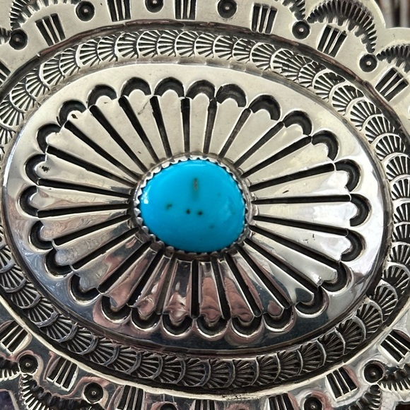 Turquoise native Concho sterling silver belt buckle NEW - Picture 7 of 8